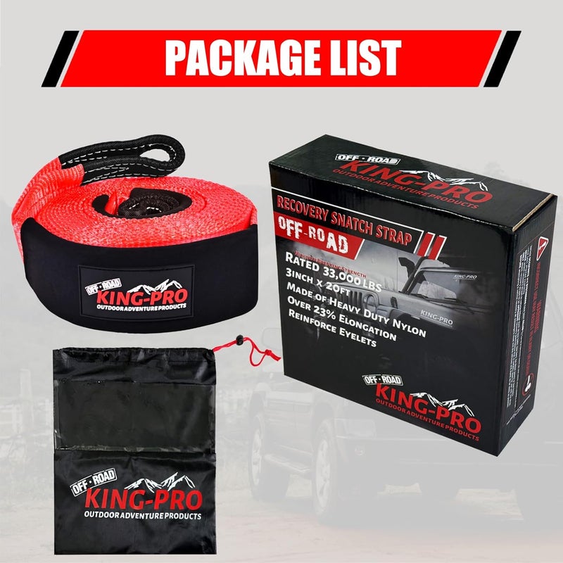 KING-PRO Recovery Snatch Strap 3" x 20ft, 33,000lbs Breaking Strength with 23% Elongation, 100% Nylon Kinetic Towing Strap with Storage Bag for Truck SUV ATV Off Road - Image 4